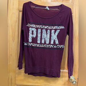 PINK size xs maroon silver sequin embellished top